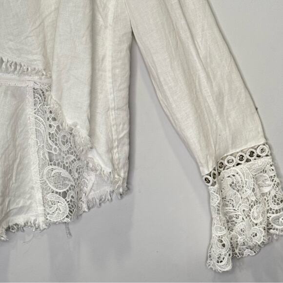 🍁INC International Concept Linen Boho Openfront Lace Lightweight Cardigan Top Lg - Picture 5 of 13